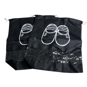 6/$25 2 Pk Travel Shoe Bags Drawstring Waterproof Gym Luggage Pool etc Black